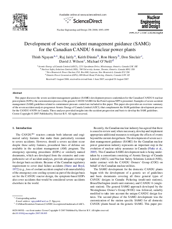 (PDF) Development of severe accident management guidance (SAMG) for the ...