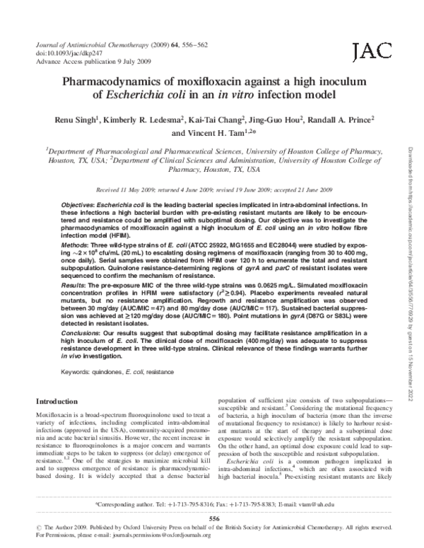 (PDF) Pharmacodynamics of moxifloxacin against a high inoculum of ...
