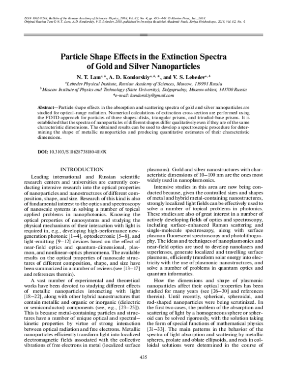 (PDF) Particle Shape Effects in the Extinction Spectra of Gold and ...