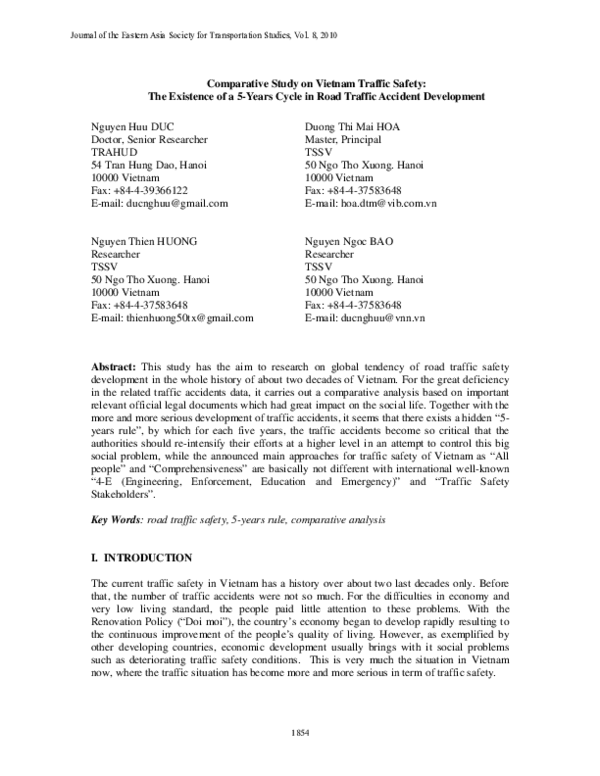 (PDF) Comparative Study on Vietnam Traffic Safety: The Existence of a 5 ...