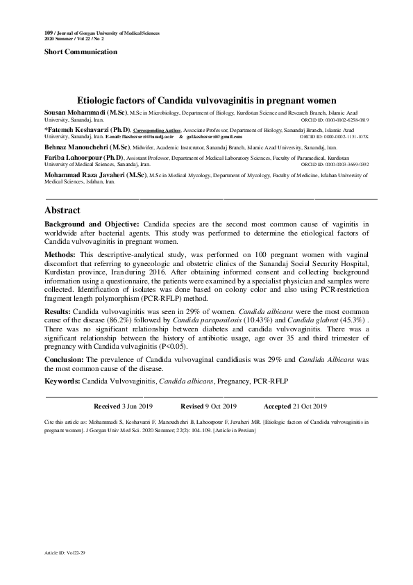 (PDF) Etiologic factors of Candida vulvovaginitis in pregnant women