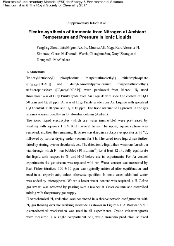 (PDF) Electro-synthesis of ammonia from nitrogen at ambient temperature ...