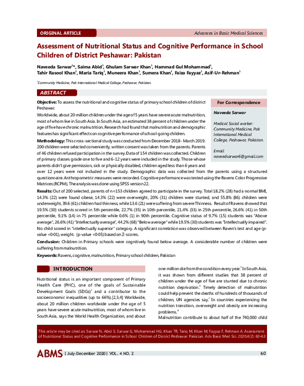 (PDF) Assessment of Nutritional Status And Cognitive Performance in ...