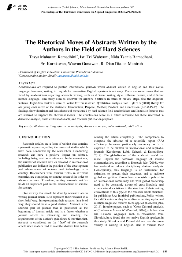 (PDF) The Rhetorical Moves of Abstracts Written by the Authors in the ...