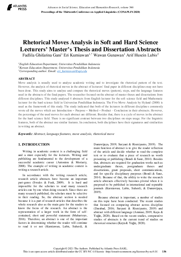 (PDF) Rhetorical Moves Analysis in Soft and Hard Science Lecturers ...