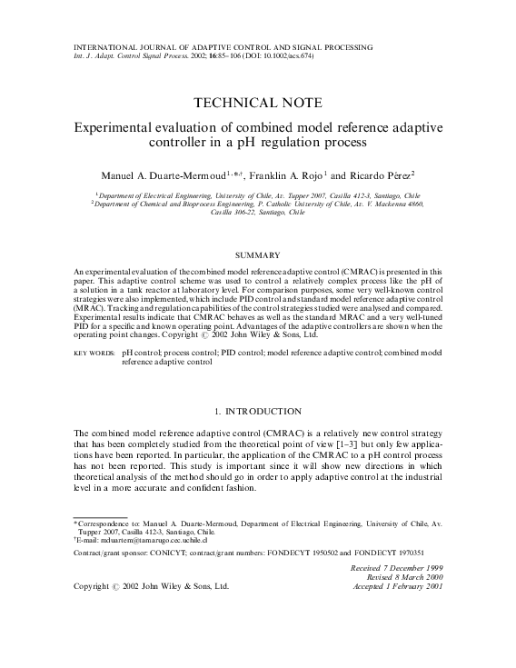 (PDF) Experimental evaluation of combined model reference adaptive ...