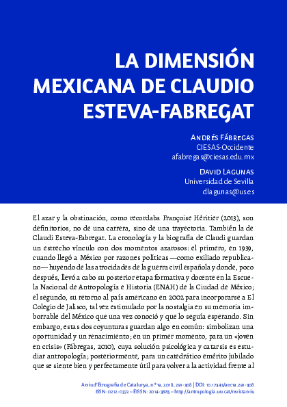 La dimensión mexicana de Claudio Esteva-Fabregat