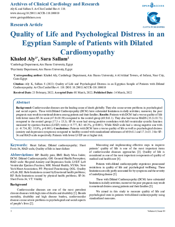 (PDF) Quality of Life and Psychological Distress in an Egyptian Sample ...