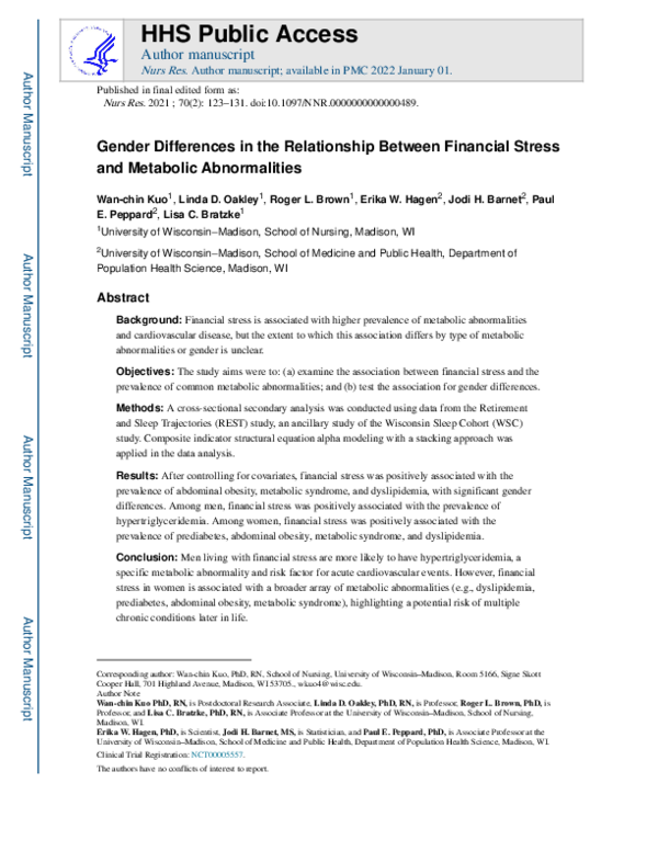 (PDF) Gender Differences in the Relationship Between Financial Stress ...