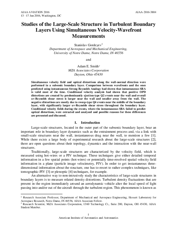 (PDF) Studies of the Large-Scale Structure in Turbulent Boundary Layers ...