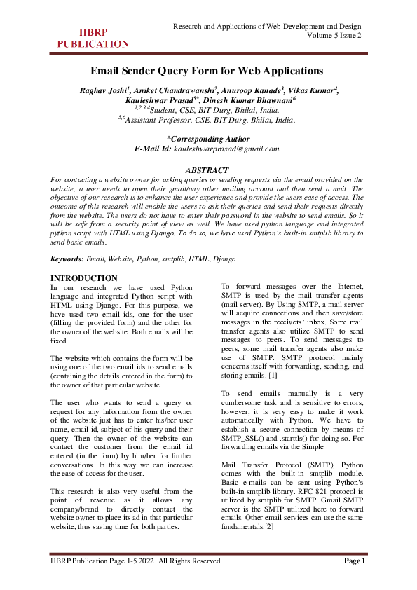 (PDF) Email Sender Query Form for Web Applications