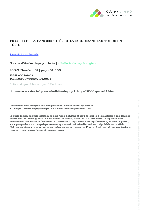 (PDF) Figures de la dangerosité : de la monomanie au tueur en série