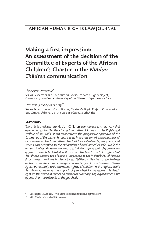 (PDF) Making a first impression: an assessment of the decision of the ...
