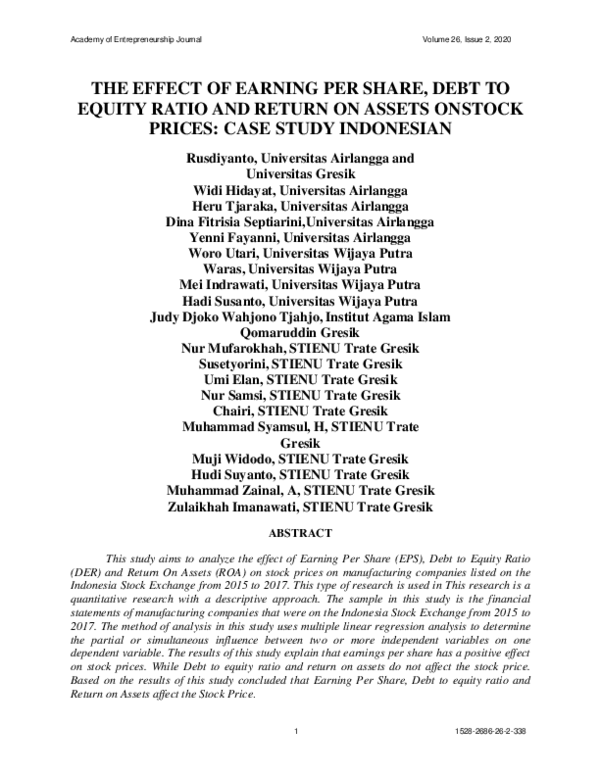 (PDF) The Effect of Earning per Share, Debt to Equity Ratio and Return ...