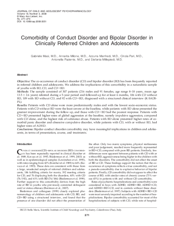 (PDF) Comorbidity of Conduct Disorder and Bipolar Disorder in ...