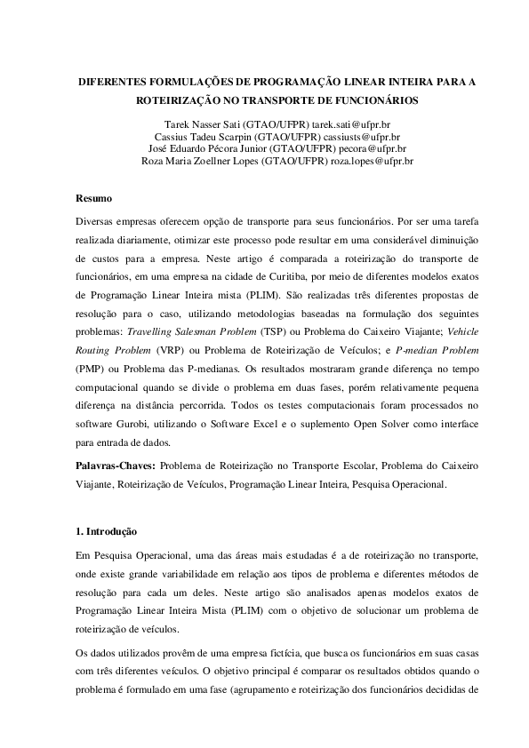 (PDF) Diferentes Formulações De Programação Linear Inteira Para a ...