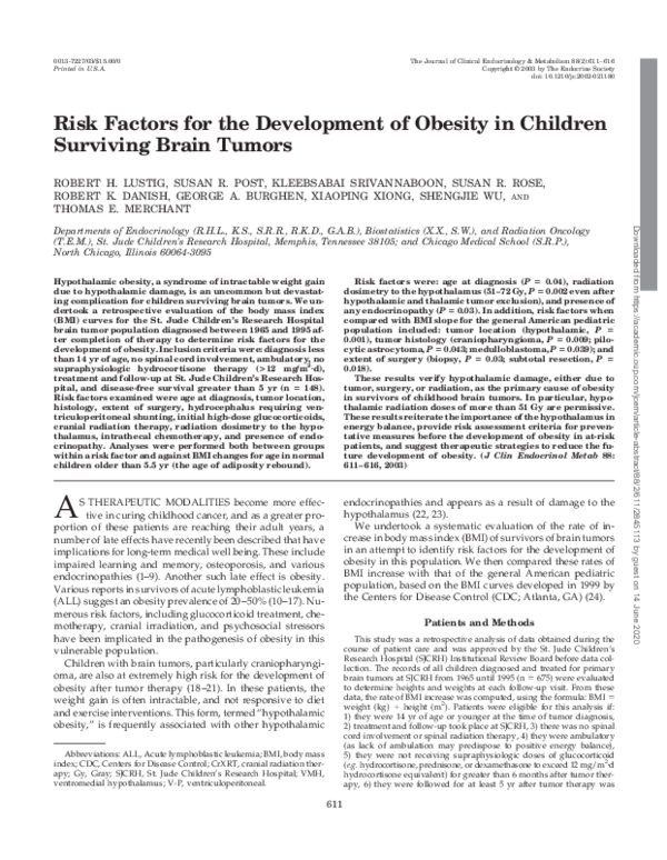 (PDF) Risk Factors for the Development of Obesity in Children Surviving ...