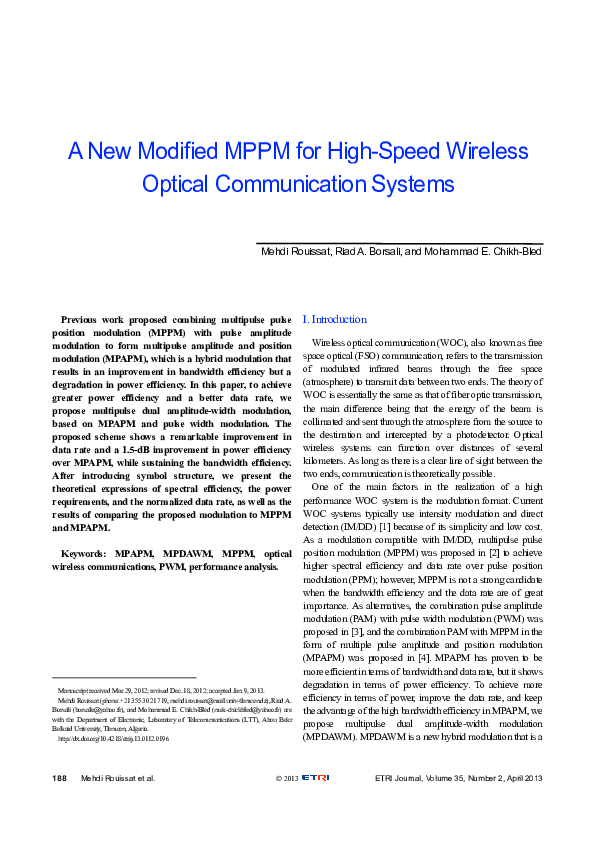 (PDF) A New Modified MPPM for HighSpeed Wireless Optical Communication