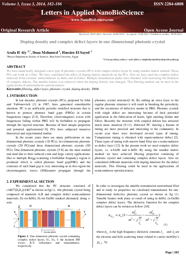 (PDF) Doping density and complex defect layers in one dimensional ...