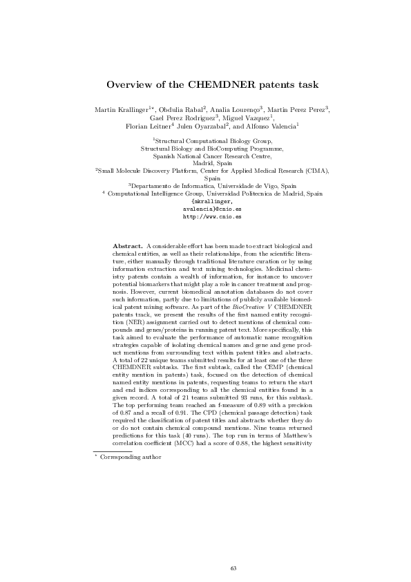(PDF) Overview of the CHEMDNER patents task