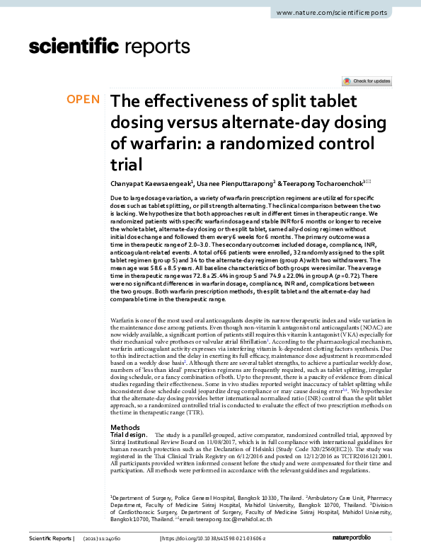 (PDF) The Effectiveness of Split Tablet Dosing Versus AlternateDay