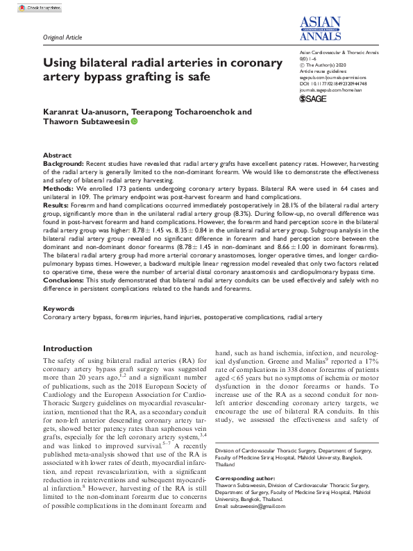 (PDF) Using bilateral radial arteries in coronary artery bypass ...