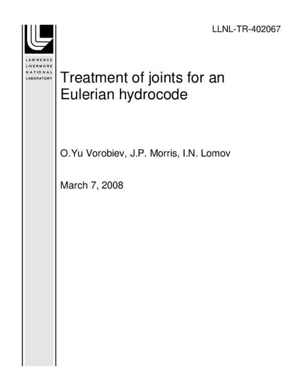 (PDF) Treatment of joints for an Eulerian hydrocode
