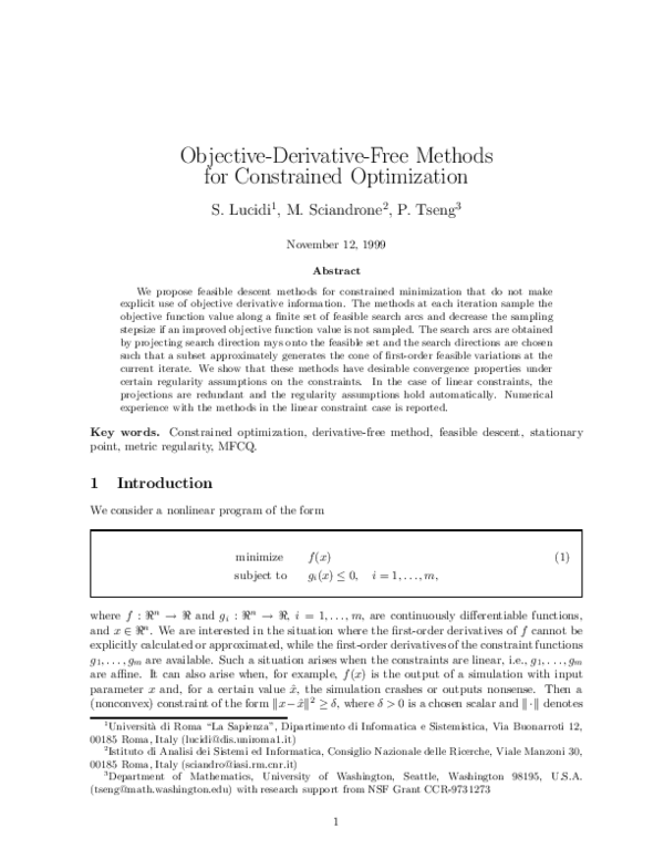 (PDF) Objective-derivative-free methods for constrained optimization