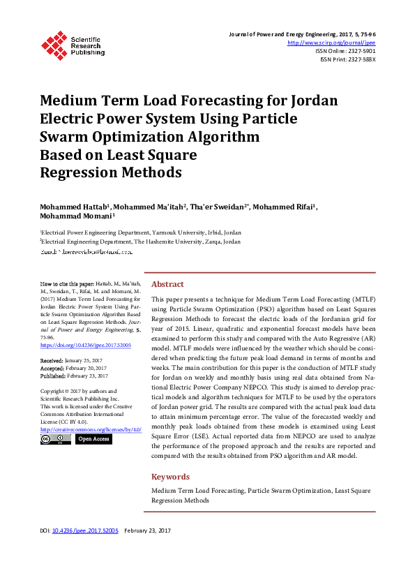 (PDF) Medium Term Load Forecasting for Jordan Electric Power System ...