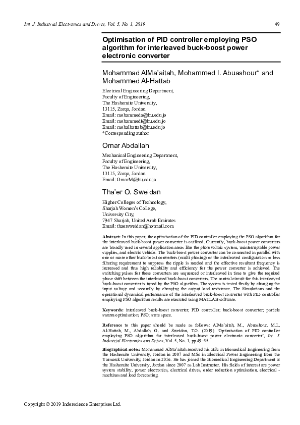 (PDF) Optimisation of PID controller employing PSO algorithm for ...