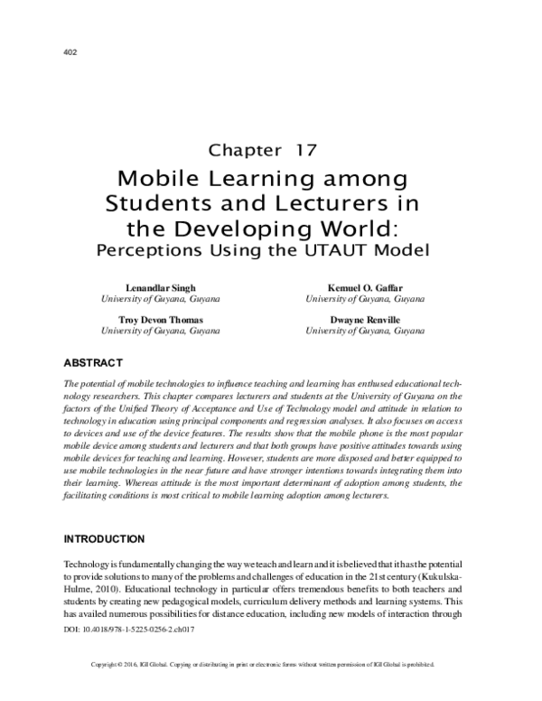 (PDF) Mobile Learning among Students and Lecturers in the Developing World
