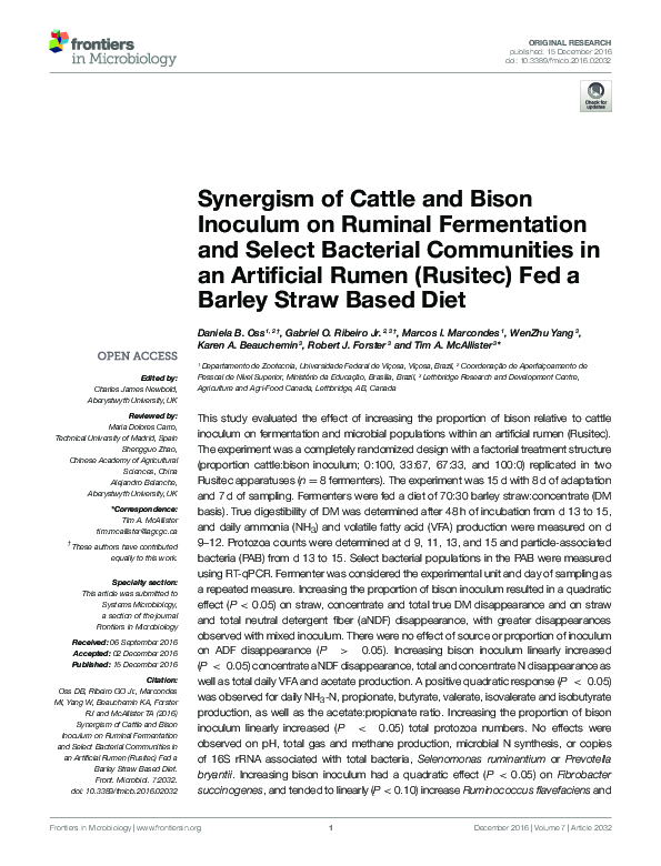 (PDF) Synergism of Cattle and Bison Inoculum on Ruminal Fermentation ...