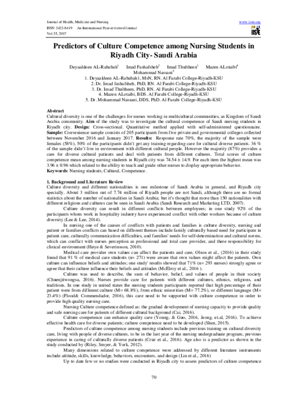 (PDF) Predictors of Culture Competence among Nursing Students in Riyadh ...
