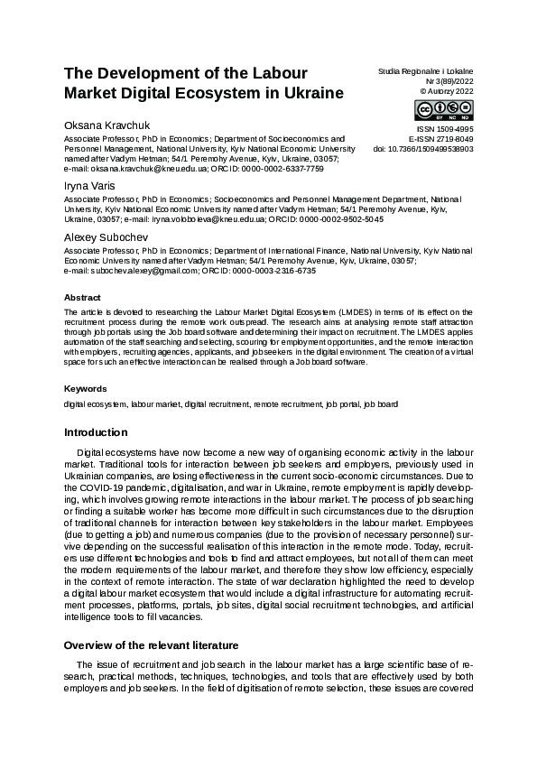 (PDF) The Development of the Labour Market Digital Ecosystem in Ukraine