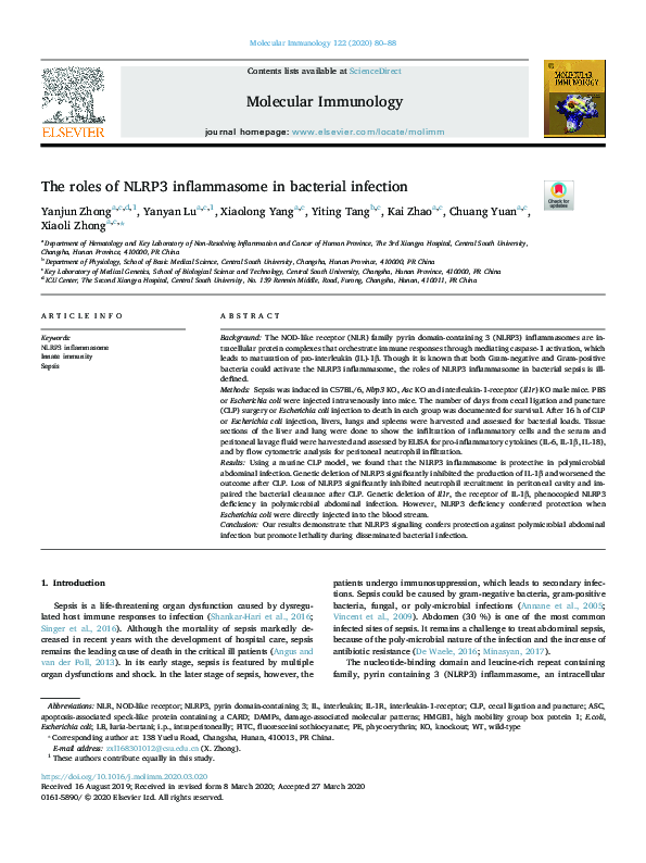 (PDF) The roles of NLRP3 inflammasome in bacterial infection