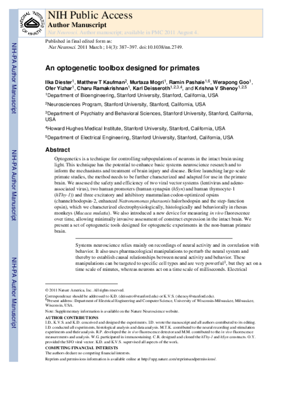 (PDF) An optogenetic toolbox designed for primates