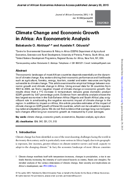(PDF) Climate Change and Economic Growth in Africa: An Econometric Analysis