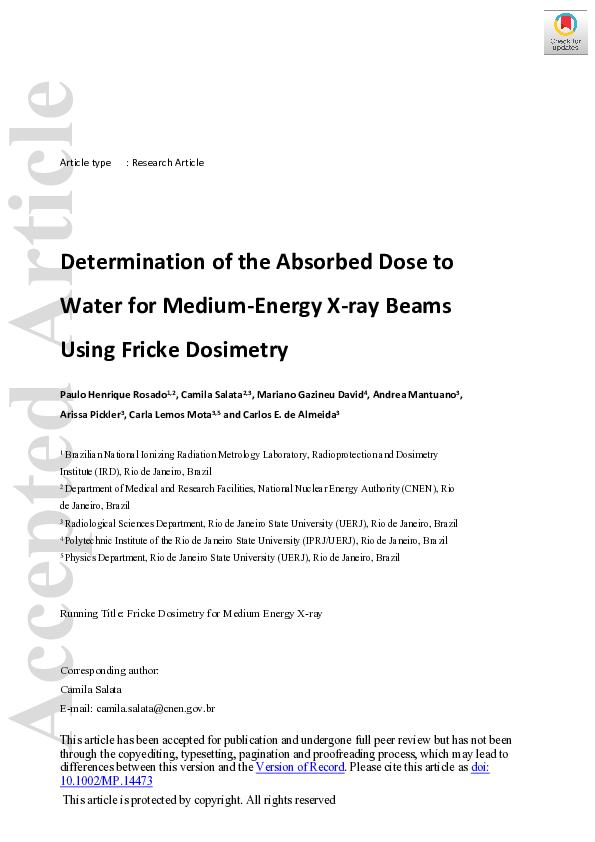 (PDF) Determination of the absorbed dose to water for medium‐energy x ...