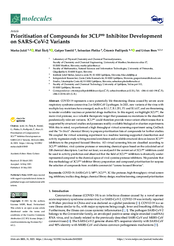 (PDF) Prioritisation of Compounds for 3CLpro Inhibitor Development on ...