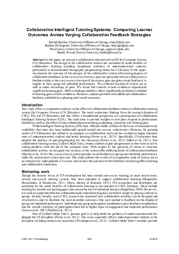 (PDF) Collaborative Intelligent Tutoring Systems: Comparing Learner ...