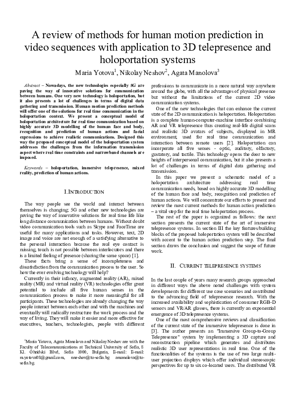 (PDF) A review of methods for human motion prediction in video ...