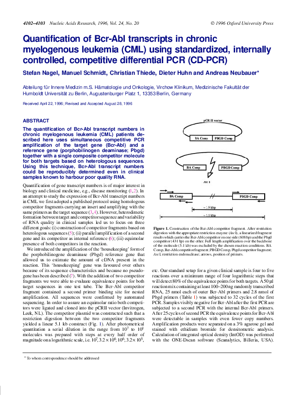 (PDF) Quantification of Bcr-Abl transcripts in chronic myelogenous ...