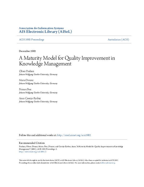 (PDF) A maturity model for quality improvement in knowledge management