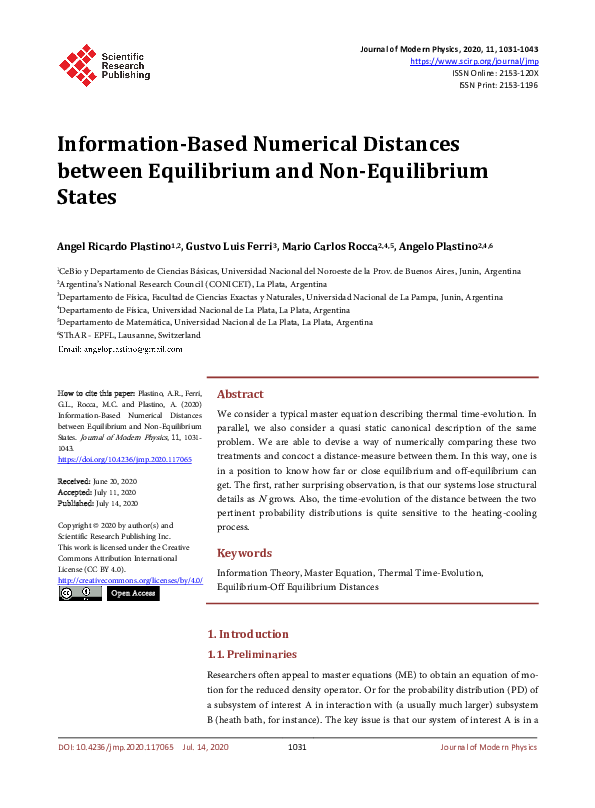 (PDF) Information-Based Numerical Distances between Equilibrium and Non ...
