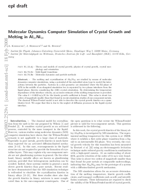 (PDF) Molecular-dynamics computer simulation of crystal growth and ...
