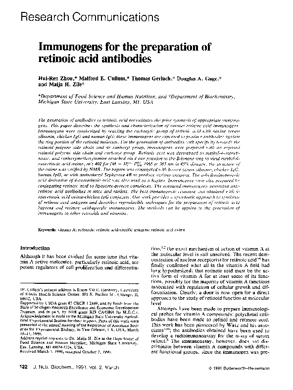 (PDF) Immunogens for the preparation of retinoic acid antibodies