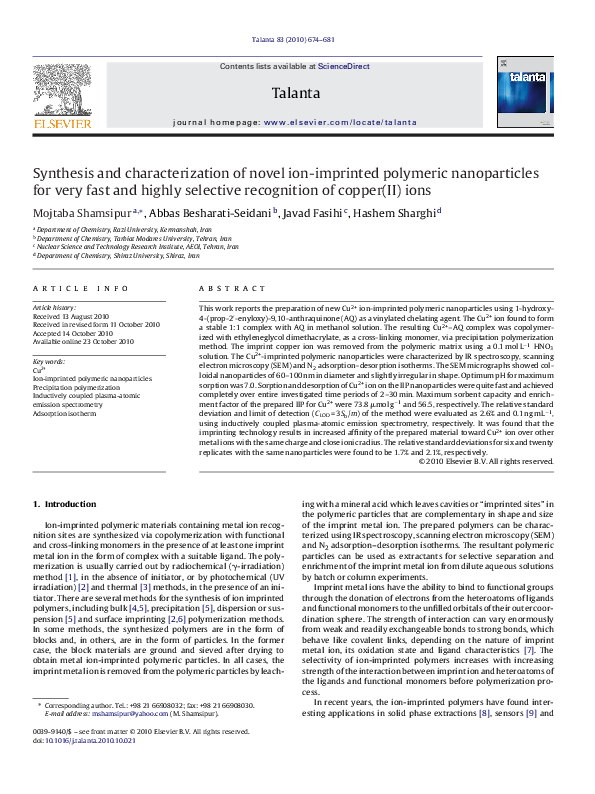 (PDF) Synthesis and characterization of novel ion-imprinted polymeric ...