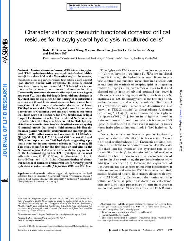 (PDF) Characterization of desnutrin functional domains: critical ...