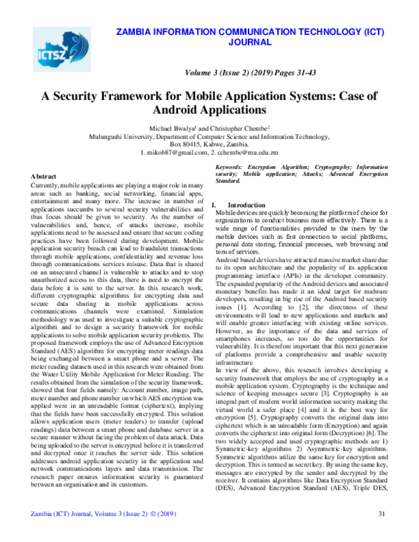 (PDF) A Security Framework for Mobile Application Systems: Case of ...