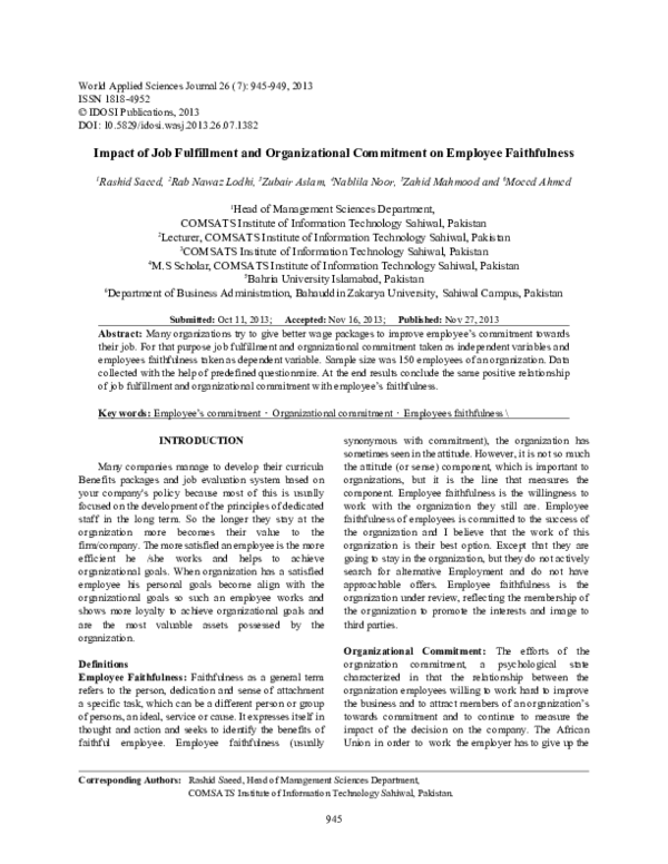 (PDF) Impact of Job Fulfillment and Organizational Commitment on ...